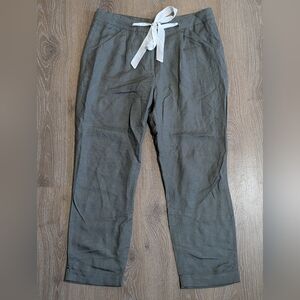 Black Tape Olive Green Linen Blend Wide Leg Crop Pants Tie Waist Women's Large